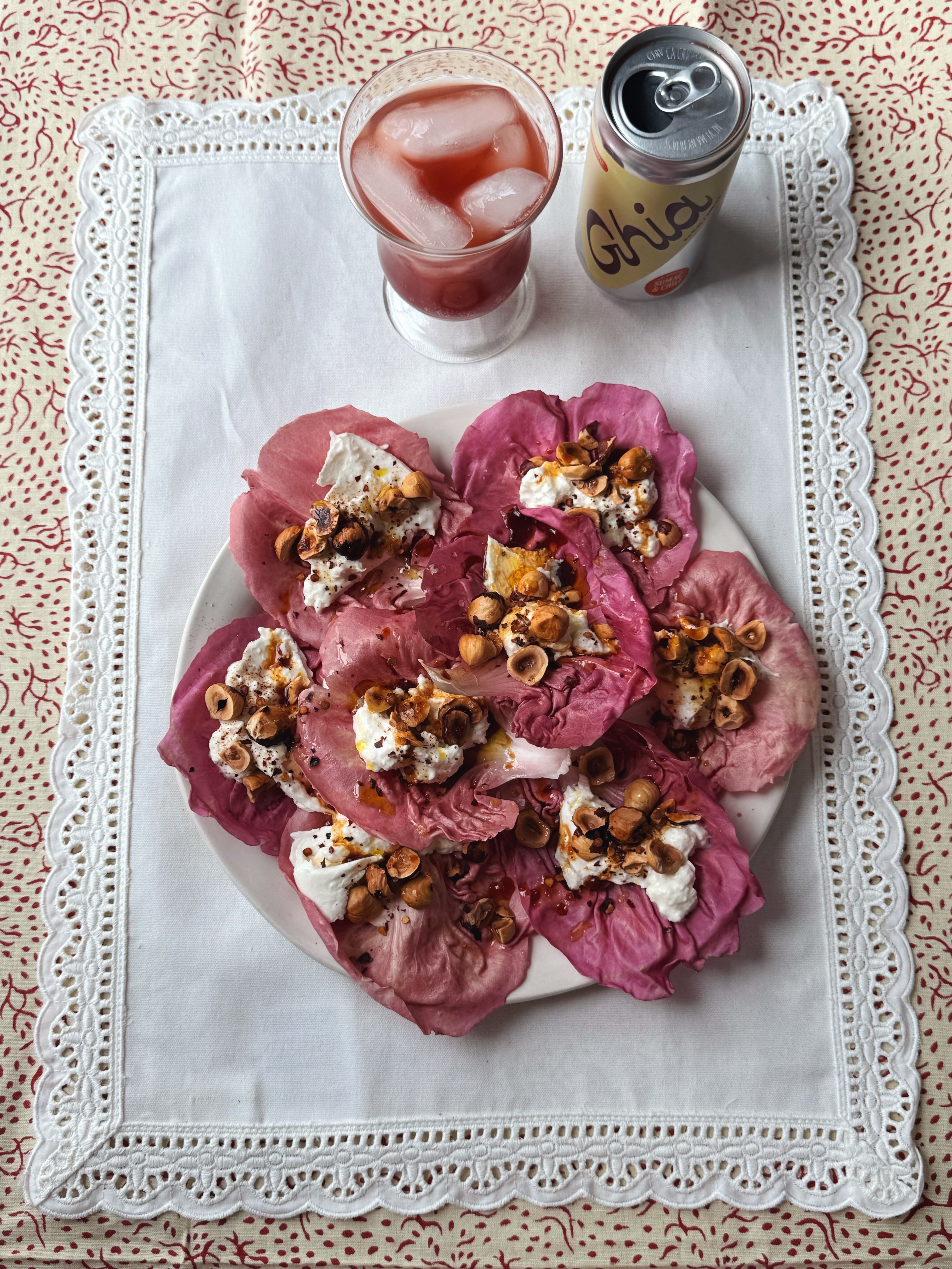 Radicchio Cups with Burrata, Hazelnuts and Balsamic