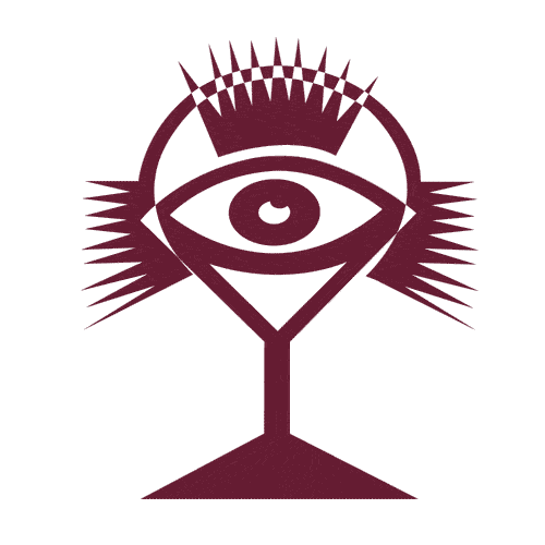 Illustration of an eye inside a coupe glass with radiating rays
